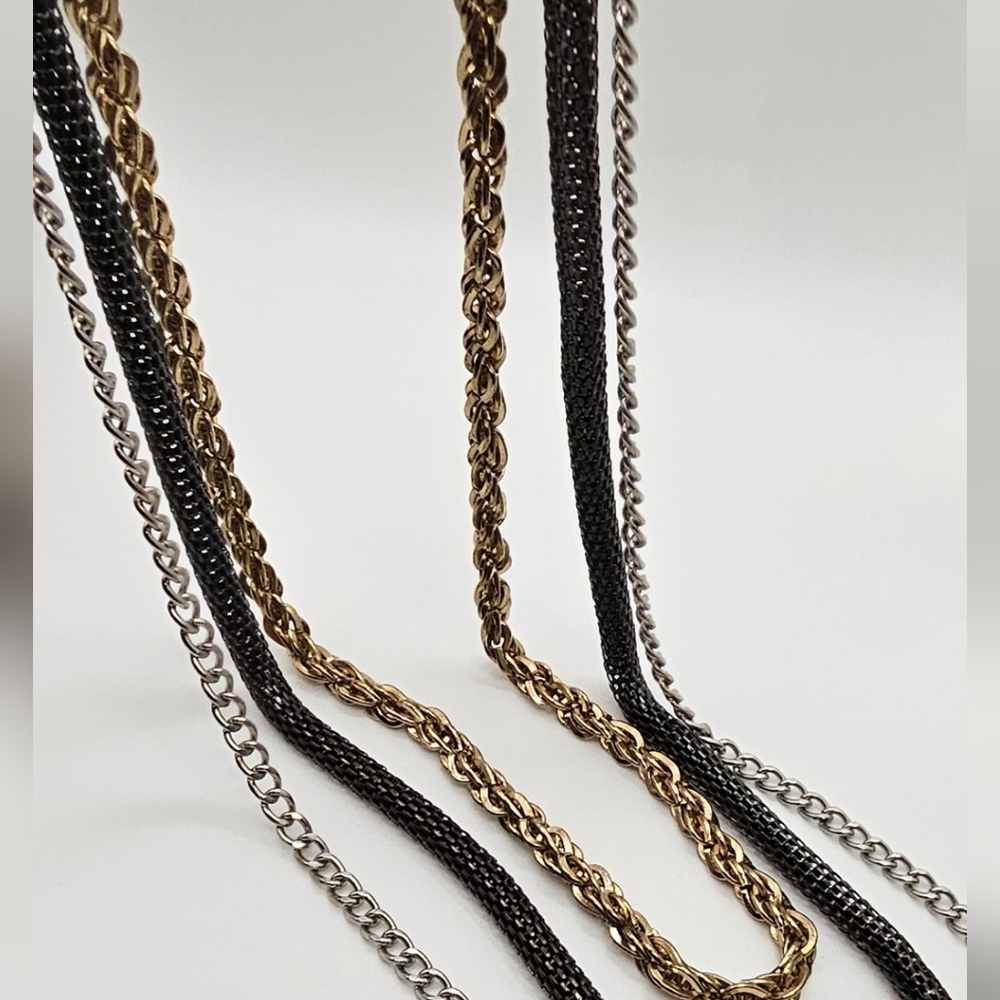 VINTAGE 90S Chunky 3 Strand Different Kind of Chain Necklace- NEVER WORN